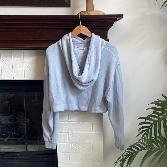 Diane Von Furstenberg Cropped Hoodie Sweatshirt in Cyan M G4 - Picture 5 of 8